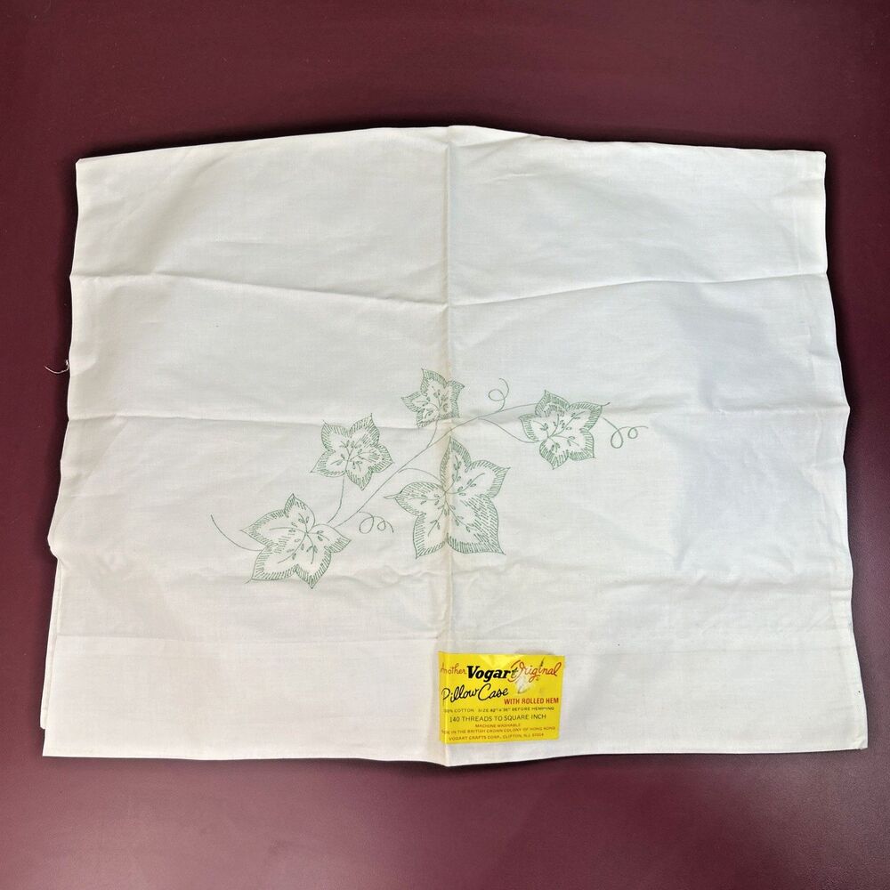 Vintage Vogart Original Pillow Case To Embroider 42x36” Hong Kong NOS